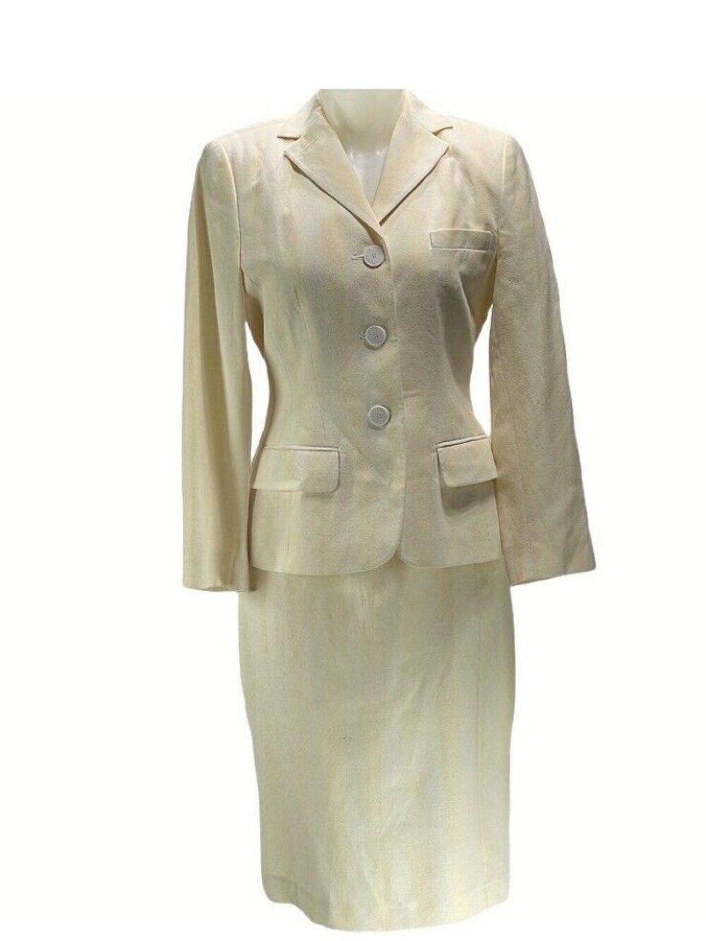 Mondi Cream Two-Piece Womens Suit With Blazer & Skirt Size 36/38 Wool Blend Made